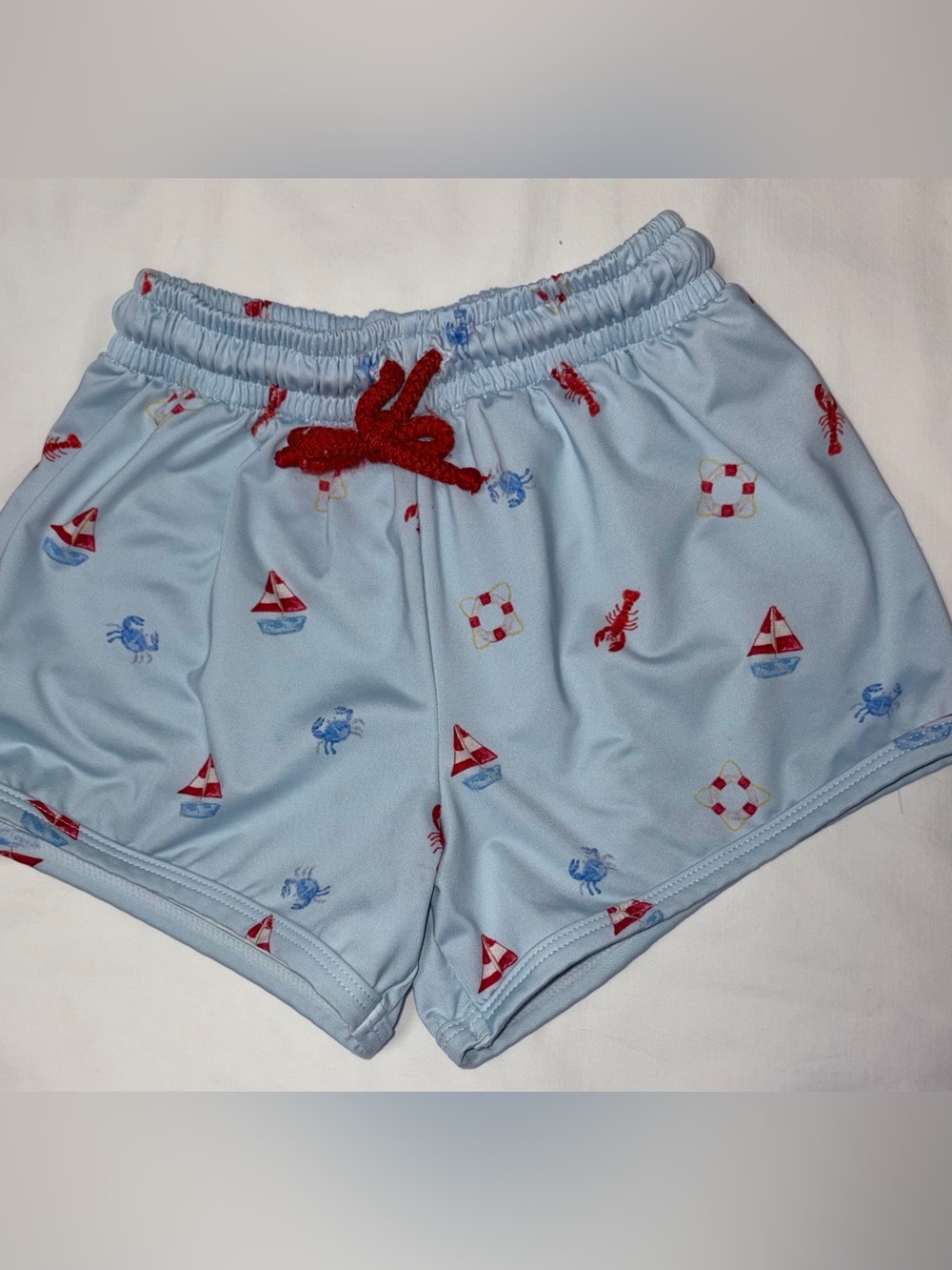 James and Lottie adorable swim trunks with sailboats and crabs print sz 4T